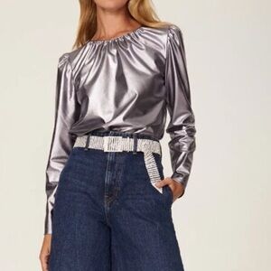 EUC Derek Lam Collective Silver Pleated Top